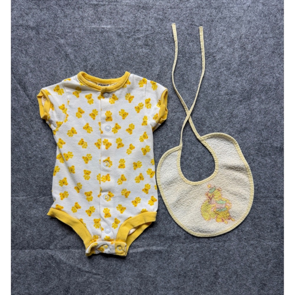 Vintage Carters Baby Romber Bib Set Yellow Animal Print Made In USA 70s 80s